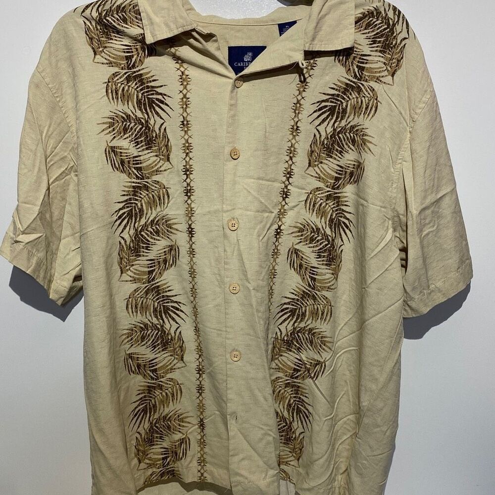 Caribbean Joe Men's Tan Island Supply Co Button Up Hawaiian Shirt Size XL
